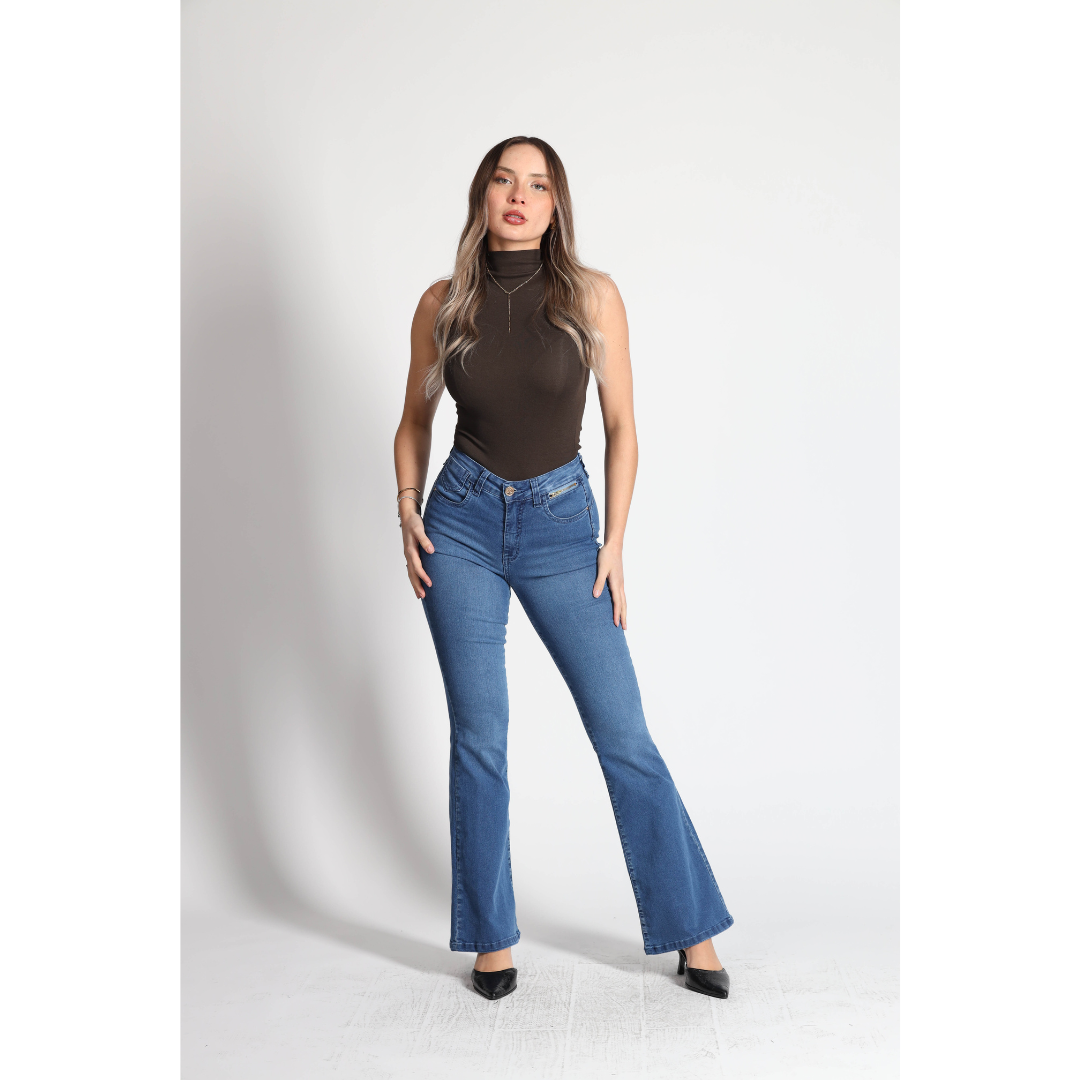 Jeans Mujer Cintura Flare Azul 4008