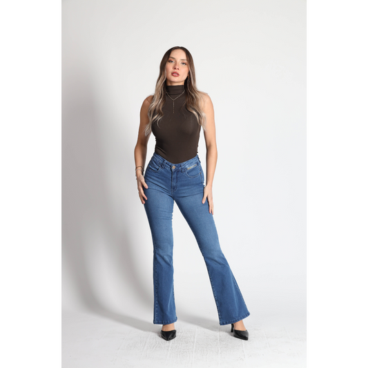 Jeans Mujer Cintura Flare Azul 4008
