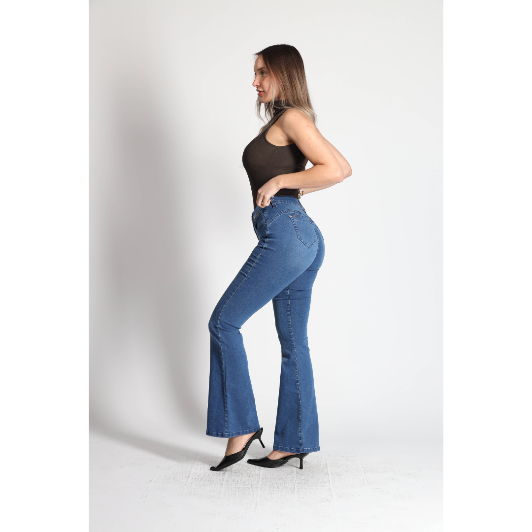 Jeans Mujer Cintura Flare Azul 4008