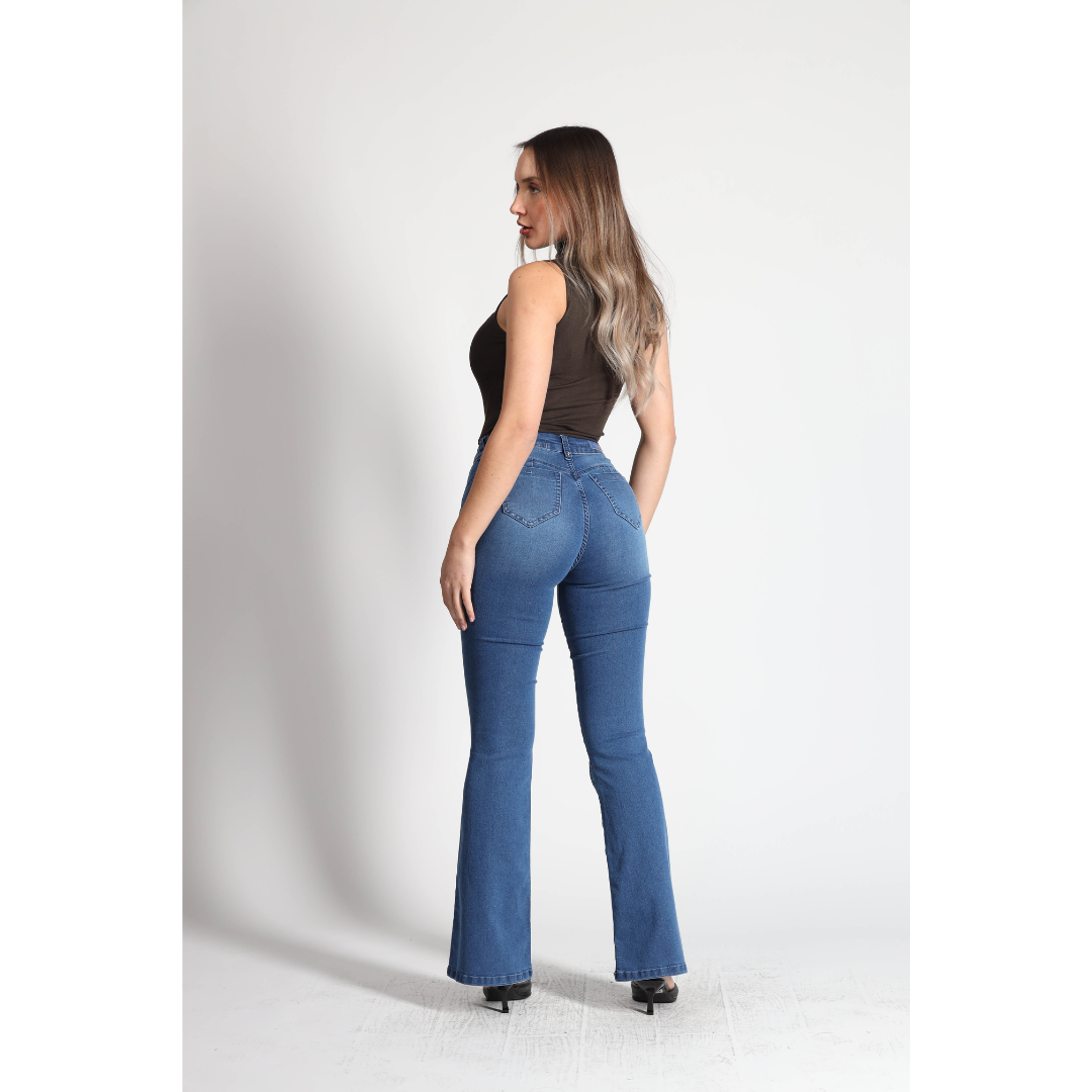 Jeans Mujer Cintura Flare Azul 4008