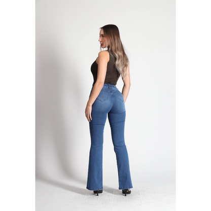 Jeans Mujer Cintura Flare Azul 4008