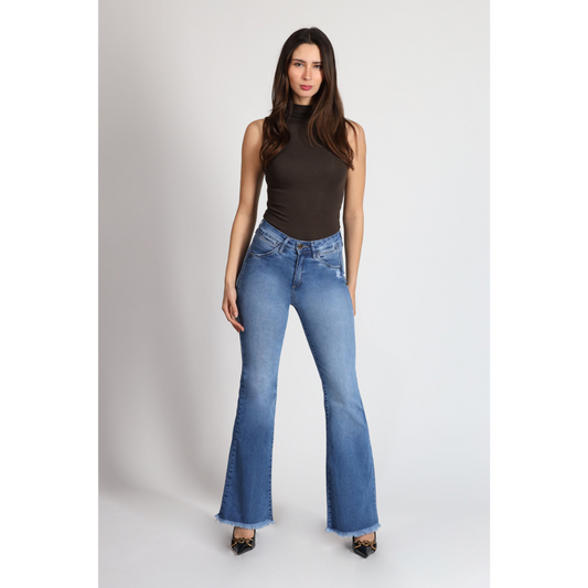 Jeans Mujer Cintura Flare Azul 4012