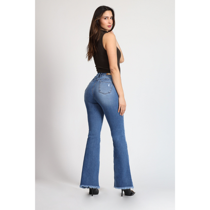 Jeans Mujer Cintura Flare Azul 4012