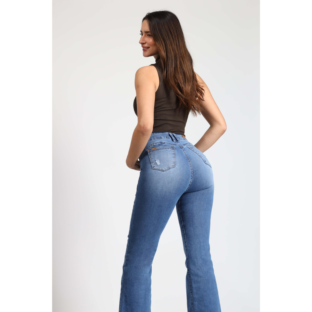 Jeans Mujer Cintura Flare Azul 4012