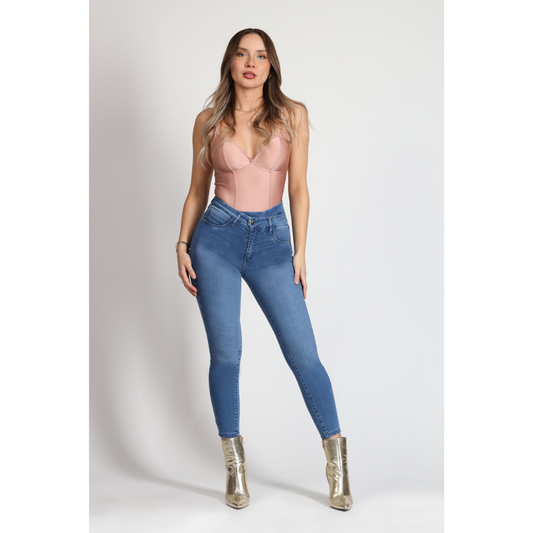 Jeans Mujer Cintura Pitillo Azul 4015