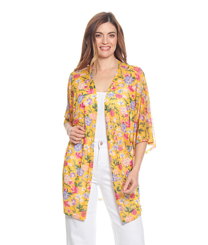 Kimono Mujer Manga Codo Estampado Amarillo