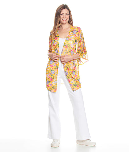 Kimono Mujer Manga Codo Estampado Amarillo