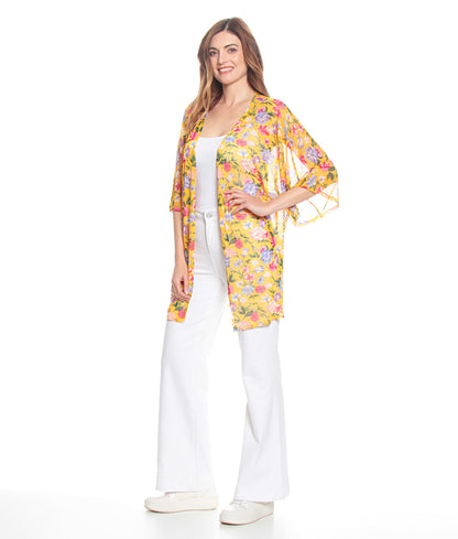 Kimono Mujer Manga Codo Estampado Amarillo