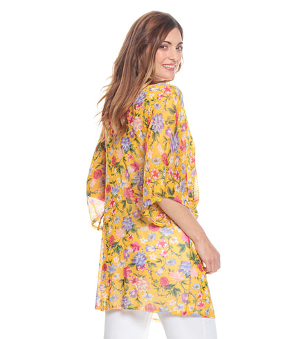 Kimono Mujer Manga Codo Estampado Amarillo