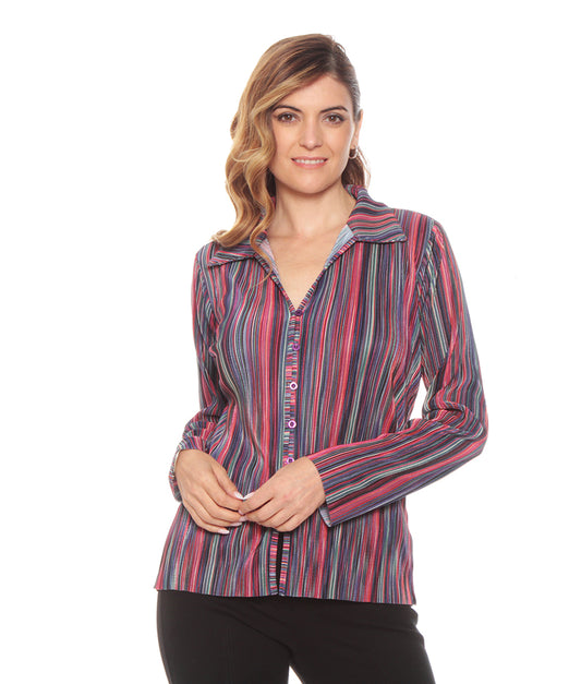 Blusa Mujer Manga Larga Estampada Arrugadada Multicolor