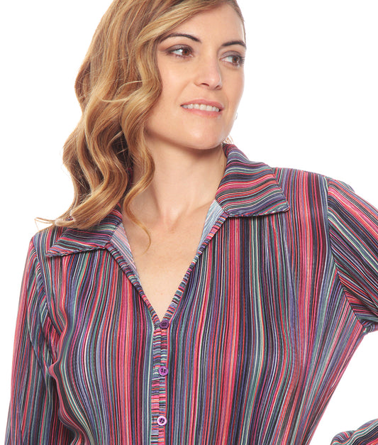 Blusa Mujer Manga Larga Estampada Arrugadada Multicolor