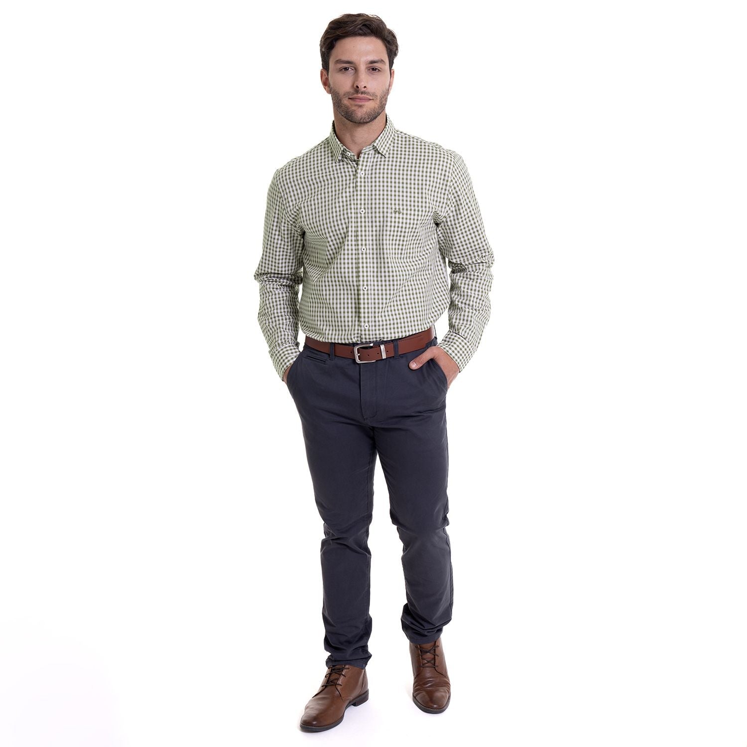 camisa-hombre-brooklyn-cuadrillé-regular-fit-oliva-claro