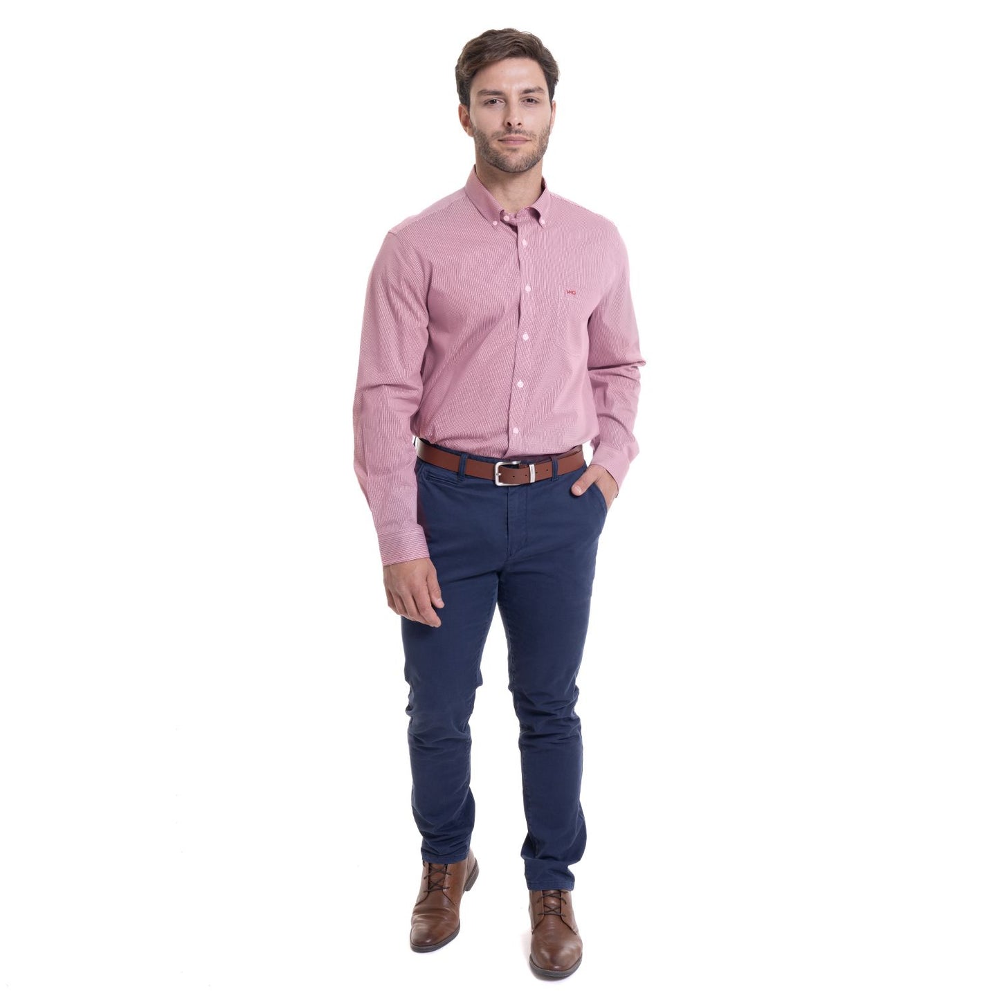 Camisa Hombre Bronx Micro Cuadro Regular Fi Rojo