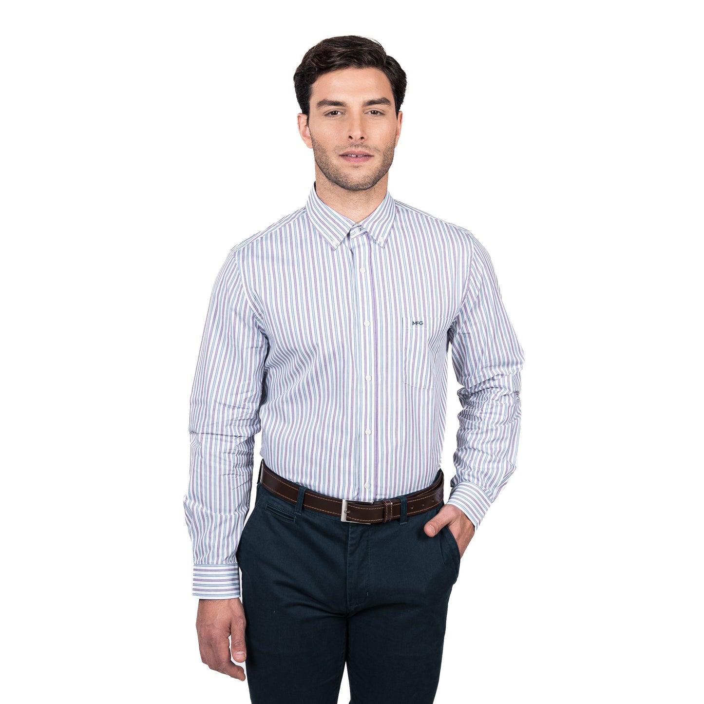 Camisa Hombre Rockefeller Smart Listada Comfort Fit Lila
