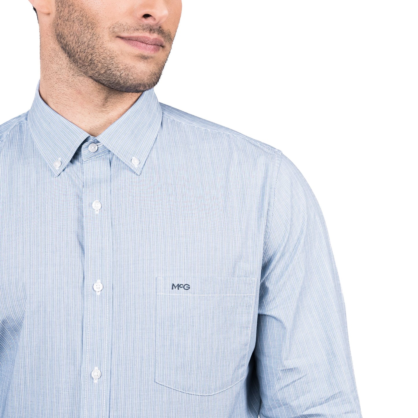 Camisa Hombre Rockefeller Smart Listada Comfort Fit Azul