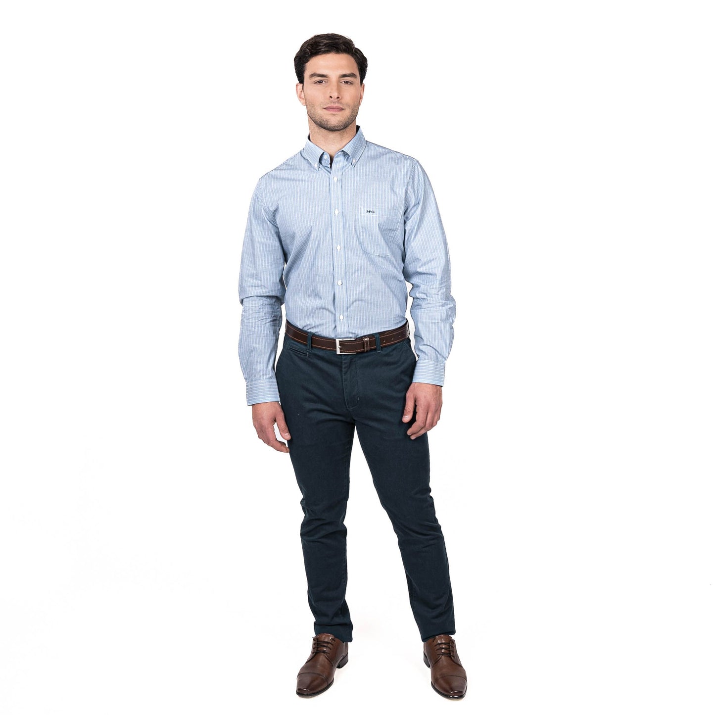 Camisa Hombre Rockefeller Smart Listada Comfort Fit Azul
