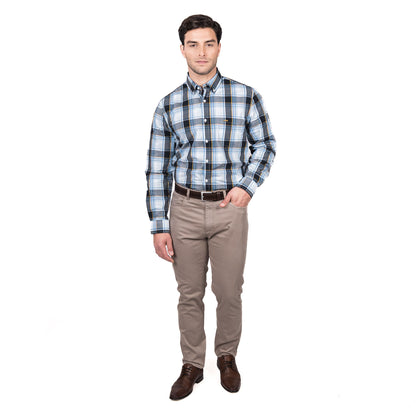 Camisa Hombre Queens Escocesa Regular Fit Azul Oscuro