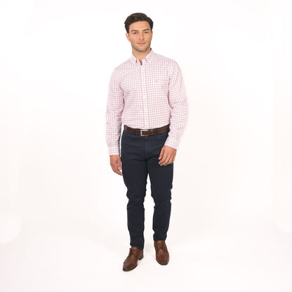 Camisa Hombre Wall Street Smart Cuadro Comfort Fit Coral Claro