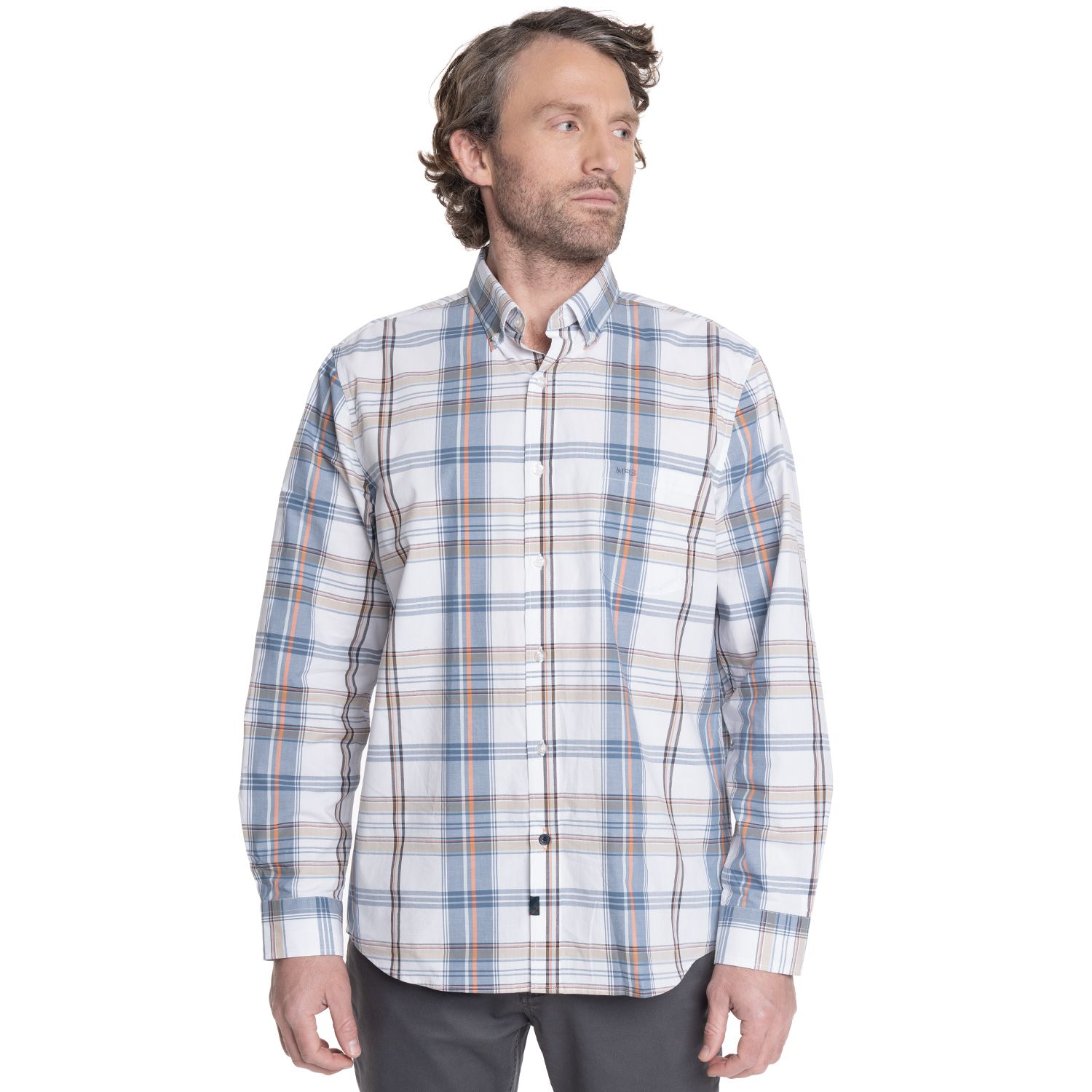 camisa-hombre-manga-larga-escocesa-queens-terracota