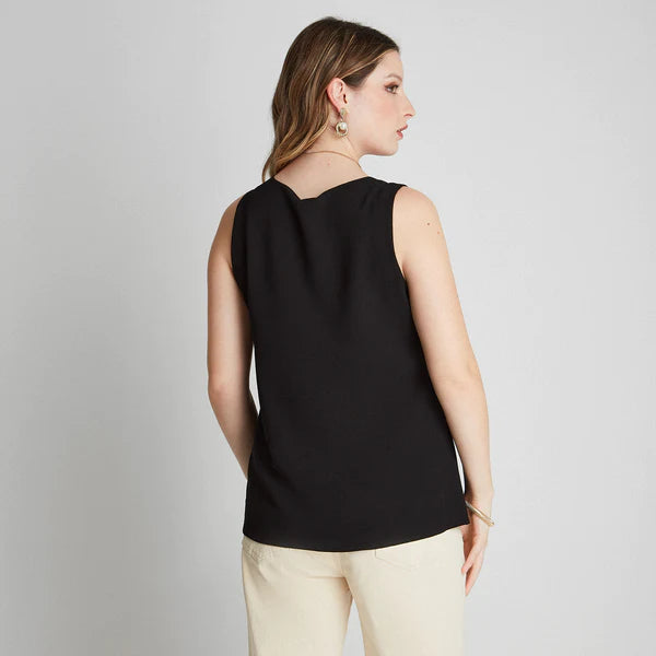 Blusa Mujer Sin Mangas Botones Hombre Negro