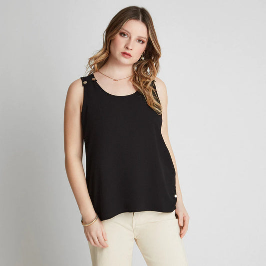 Blusa Mujer Sin Mangas Botones Hombre Negro