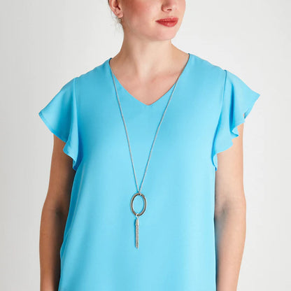 Blusa Mujer Manga Vuelos Con Collar Cyan