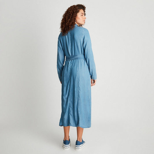 Vestido Mujer De Lyocell Con Amarre En Cintura Azul Claro