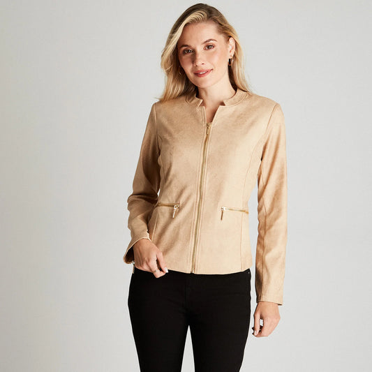 Casaca Mujer Manga Larga Cuello Mao Beige