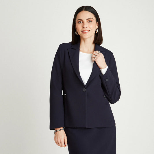 Blazer Mujer  Manga Larga Cuello Solapa Azul