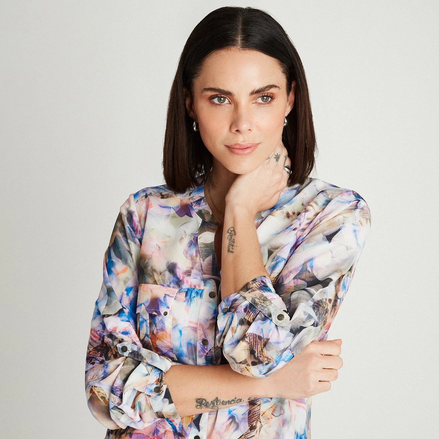 Blusa Mujer M/L Estampado Cuello Mao Lila