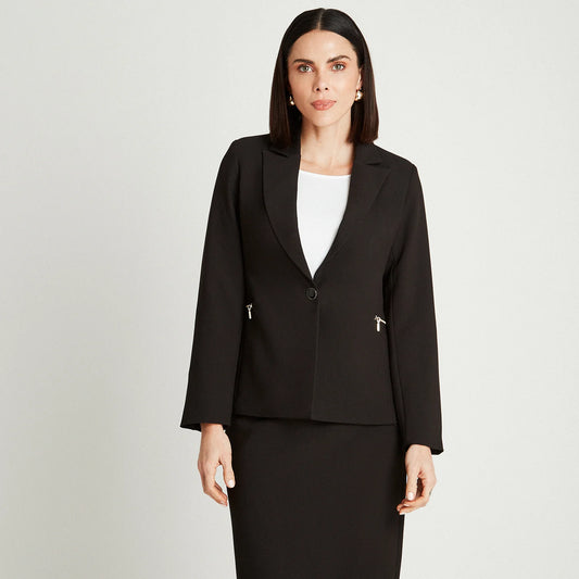 Blazer Mujer Manga Larga Cuello Solapa Negro