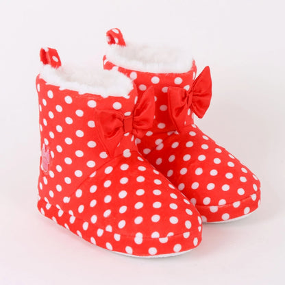 Pantufla Bota Niña Print Puntos Minnie Moño Rojo