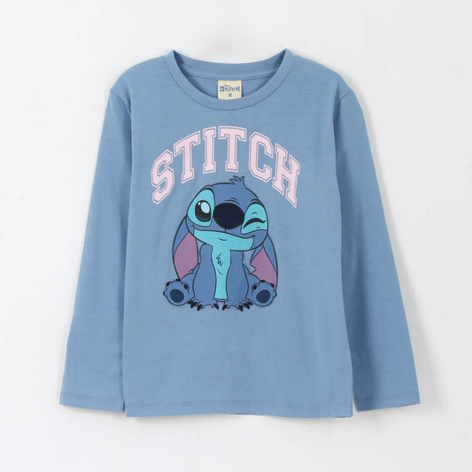 Polera Niña Manga Larga Guiño Lilo & Stitch Azul