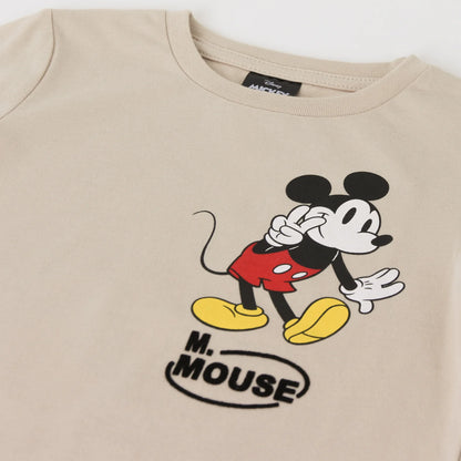 Polera Niño Manga Larga  Back Print Mickey Beige