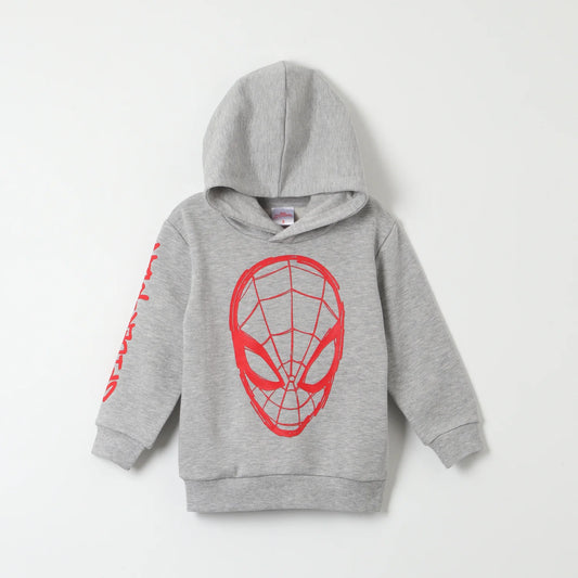 Polerón Niño Cerrado Con Gorro  Spiderman Web Gris