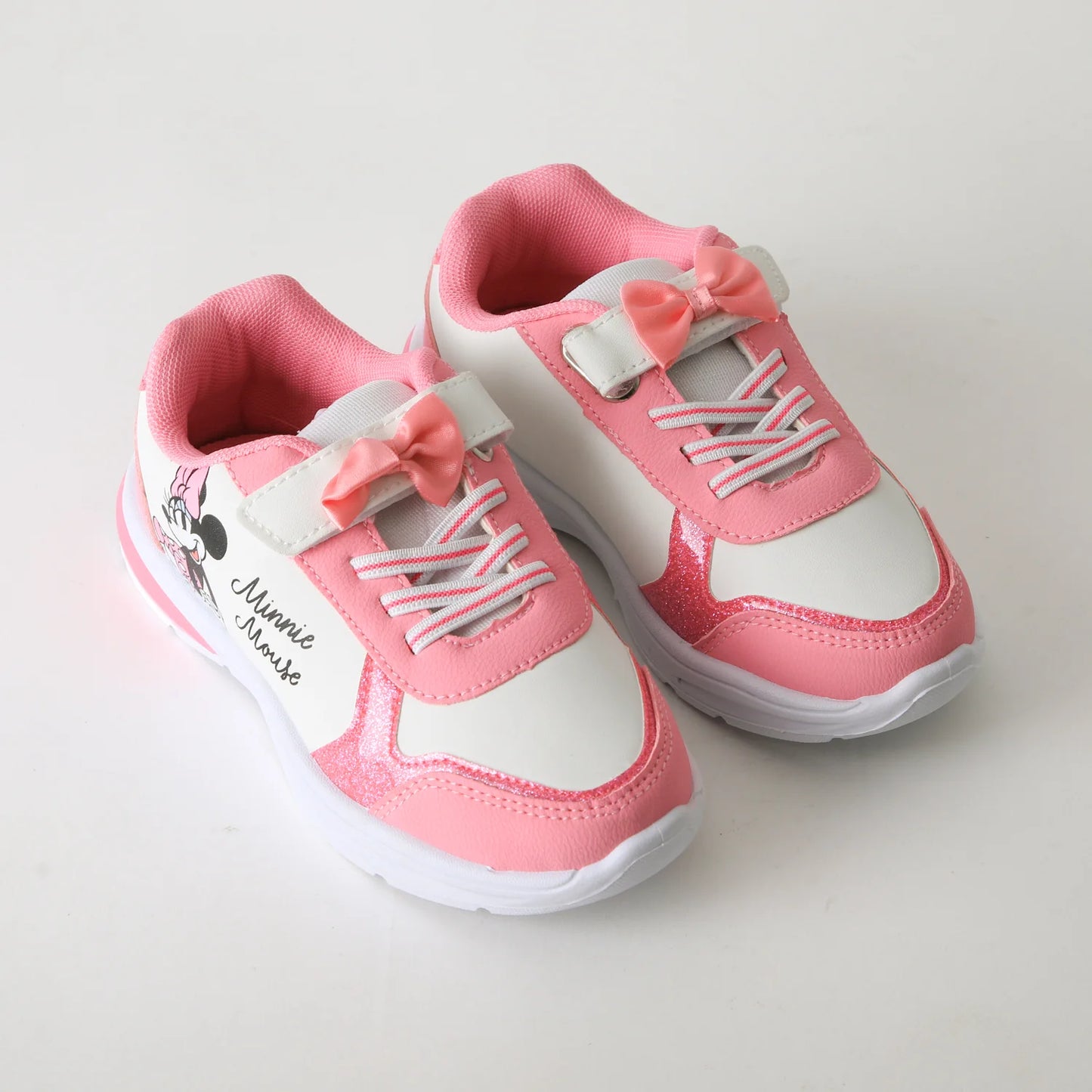 Zapatilla Niña  Luces Velcro Moño Minnie Rosado