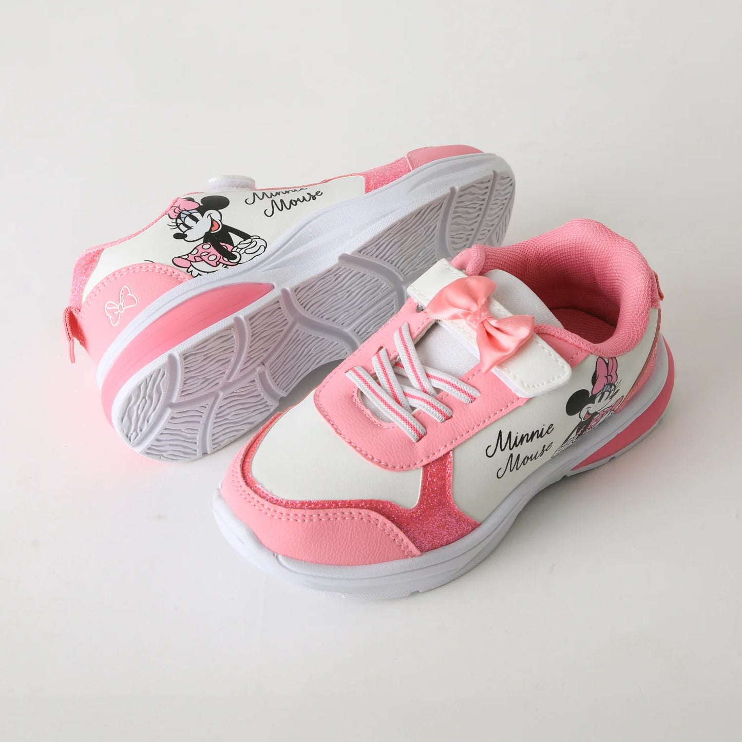 Zapatilla Niña  Luces Velcro Moño Minnie Rosado