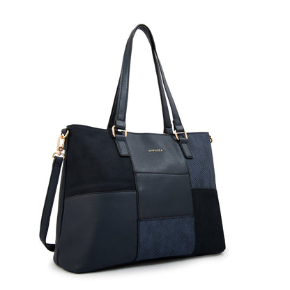 Cartera Tote Tres Divisiones Daranita Mediana Azul Oscuro