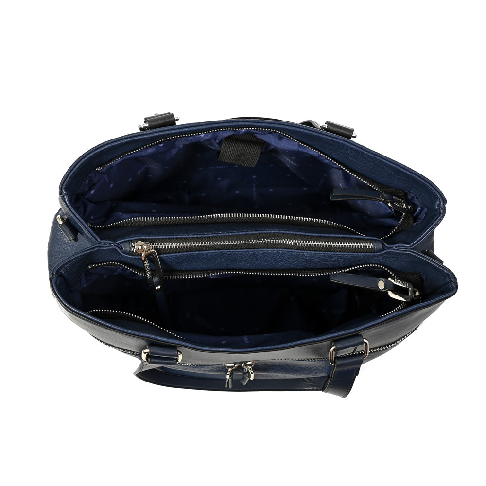 Cartera Tote Porta Notebook Benin Grande Azul Oscuro