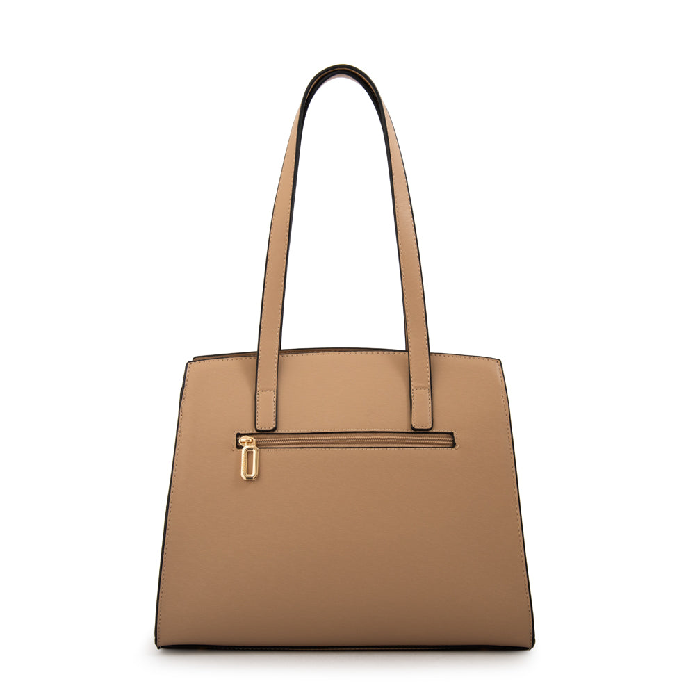 Cartera Tote Con Tapa Maggie Mediana Beige
