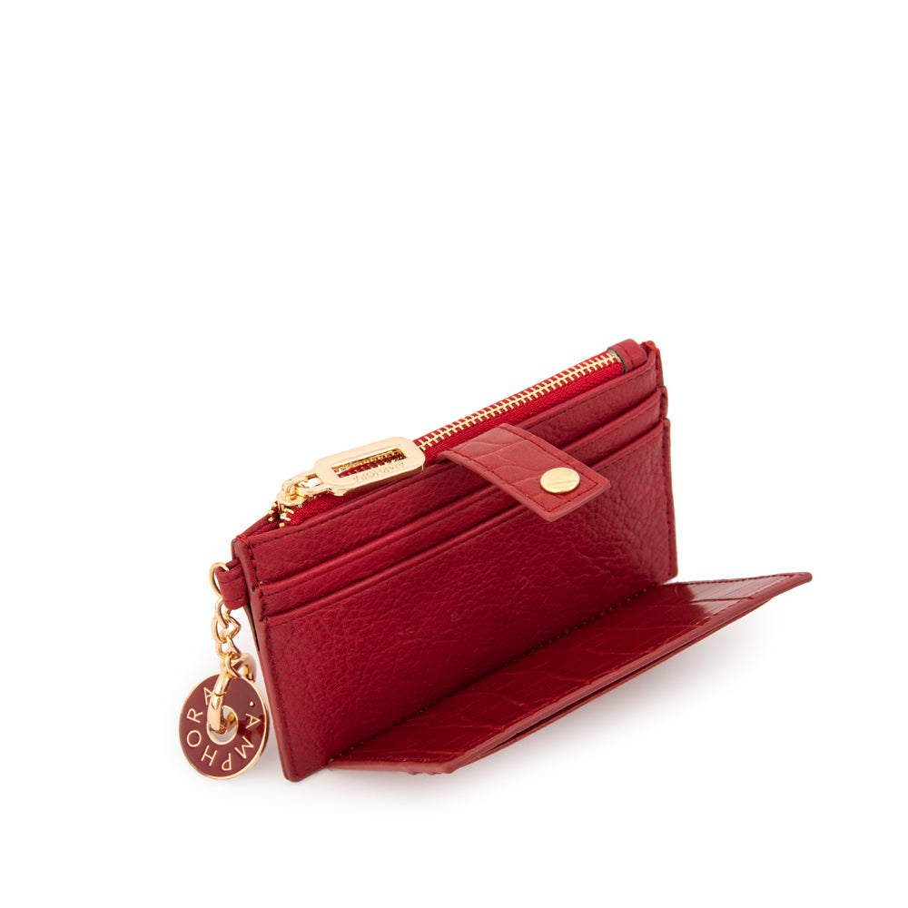 Tarjetero Mujer con Bolsillo Frontal Genova Pequeña Rojo