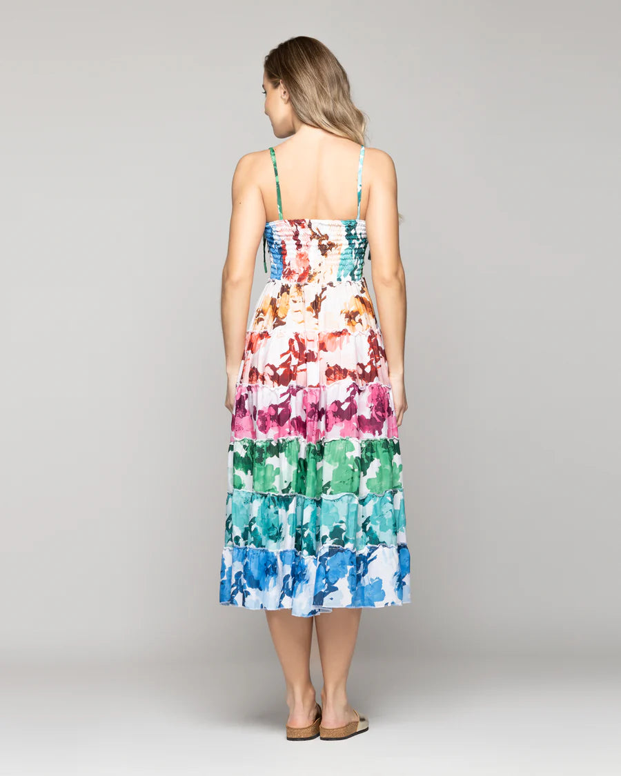 Vestido Mujer Velinda Con Vuelos Y Elasticado Estampado Multicolor