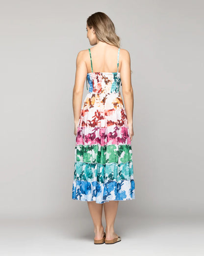 Vestido Mujer Velinda Con Vuelos Y Elasticado Estampado Multicolor