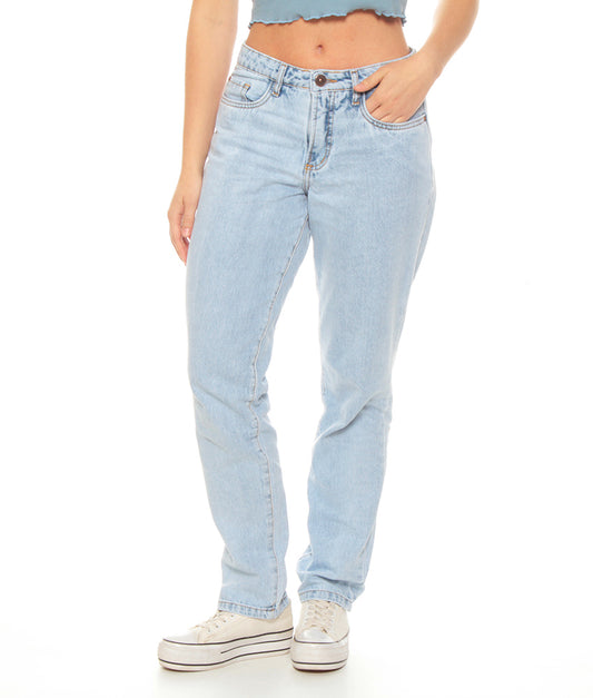 Jeans Mujer Recto Tiro Alto Push Uf Pretina Básica Un Botón Indigo