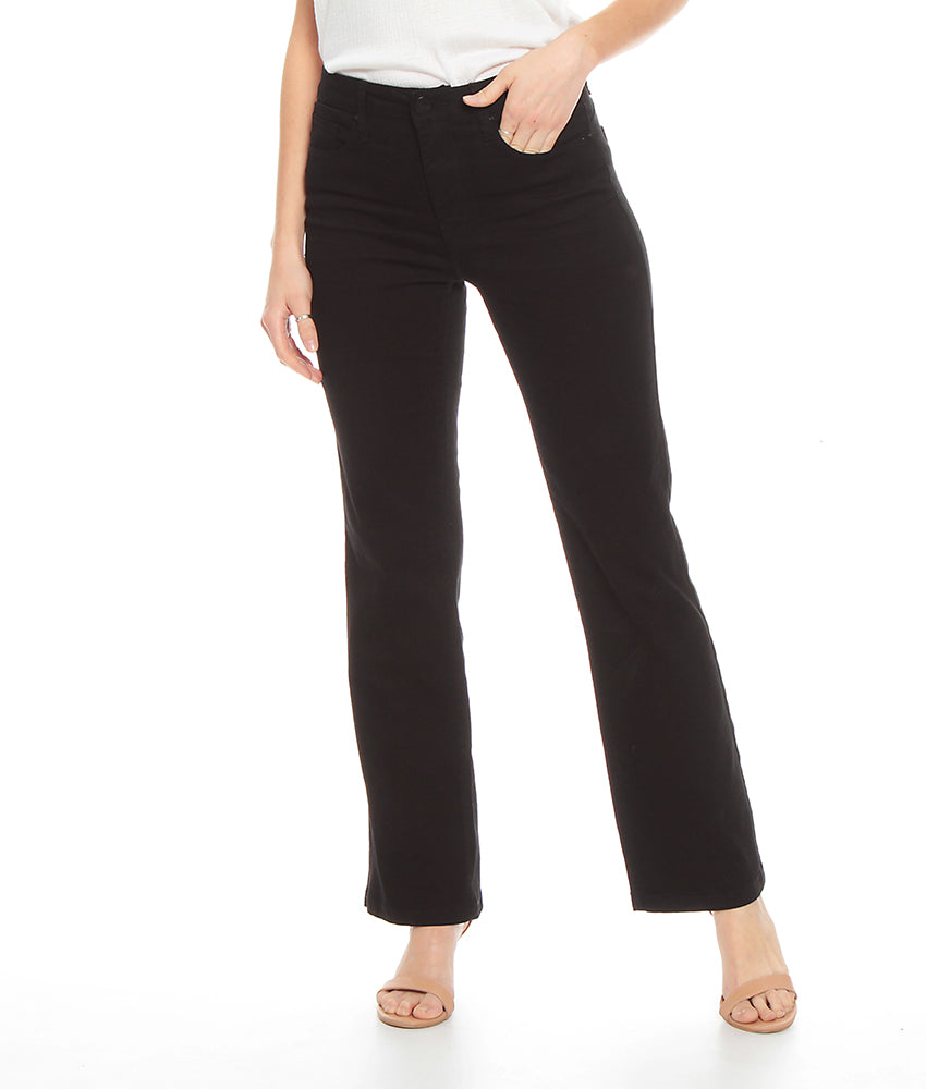 Pantalón Mujer Recto Color Tiro Alto Push In Push Up Pretina Básica Un Botón Negro