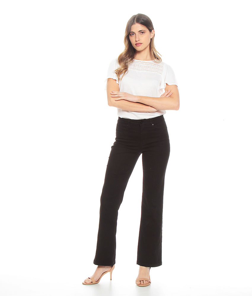 Pantalón Mujer Recto Color Tiro Alto Push In Push Up Pretina Básica Un Botón Negro