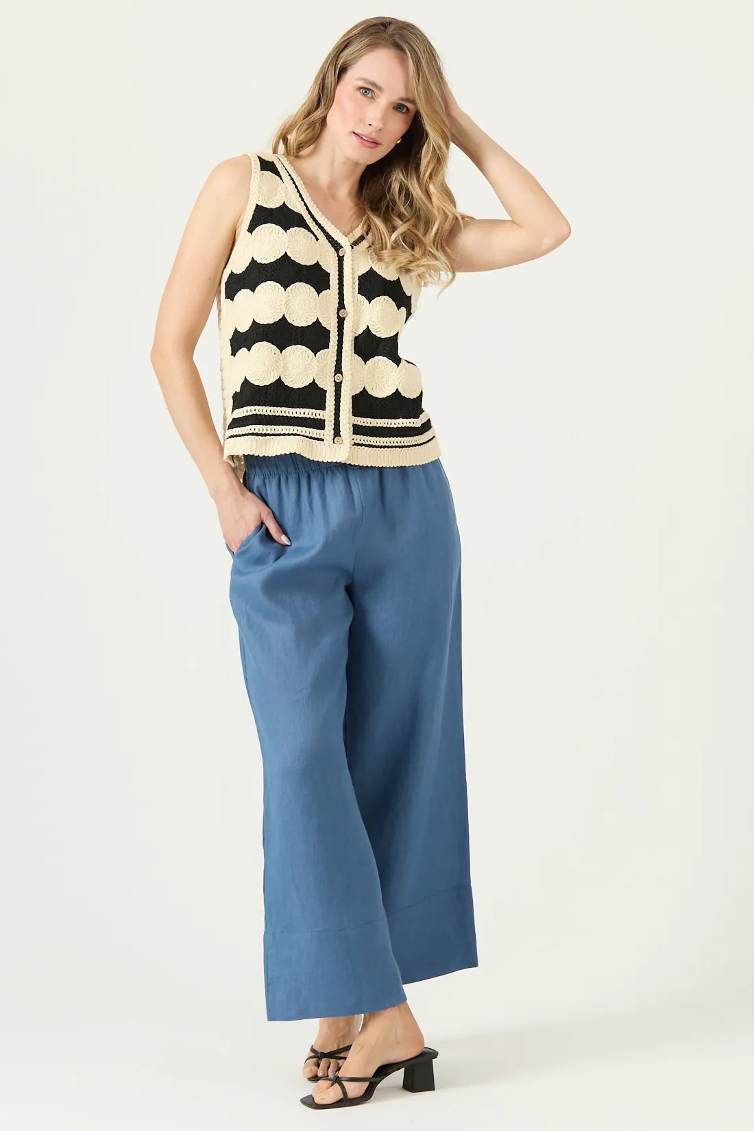Pantalon Mujer Lino Wide Leg Denim