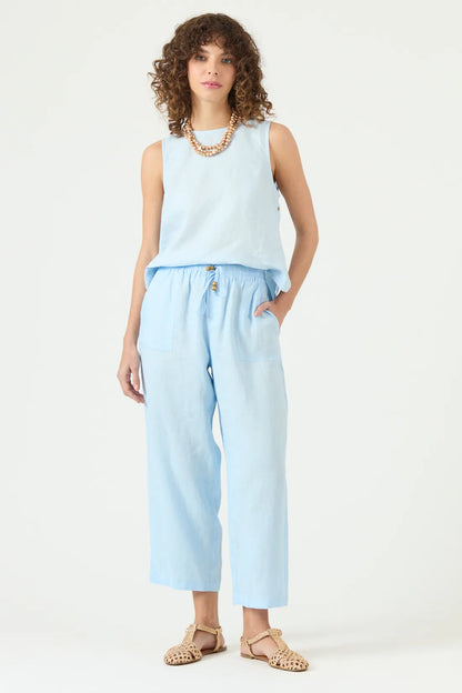 Pantalon Mujer Lino Straight Celeste