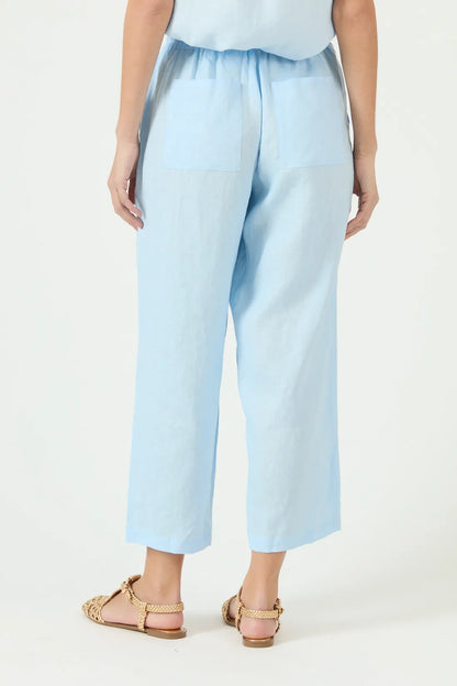 Pantalon Mujer Lino Straight Celeste