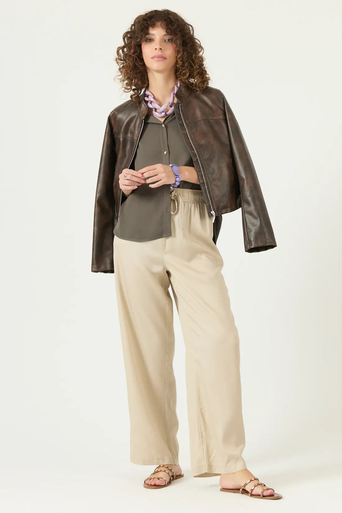 Pantalon Mujer Lyocell Straight Beige